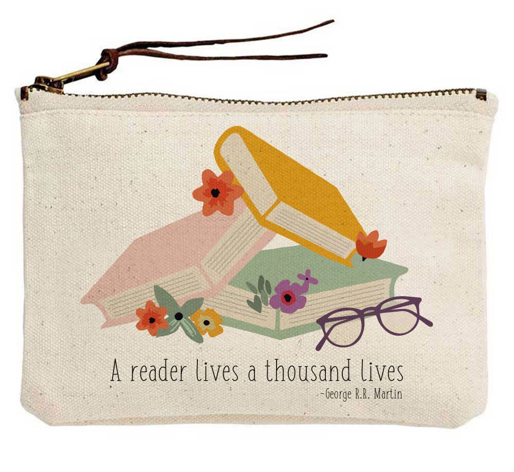 A Reader Lives A Thousand Lives Canvas Book Pouch