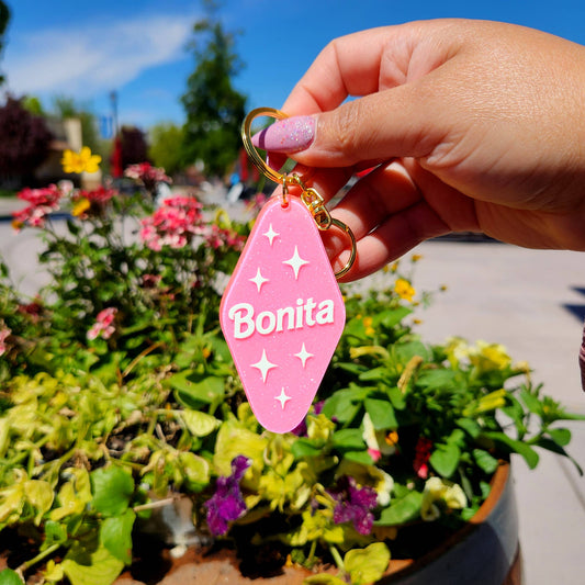 Bonita Glitter Acrylic Motel Keychain
