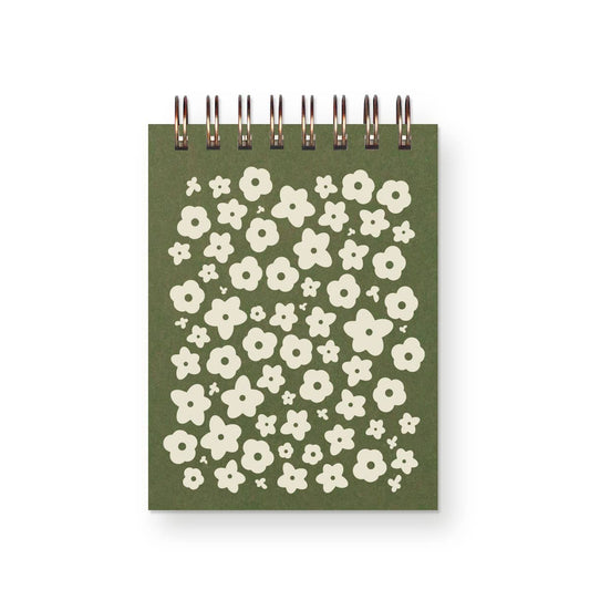 Flower Pattern Mini Jotter Notebook: Moss Cover | White Ink