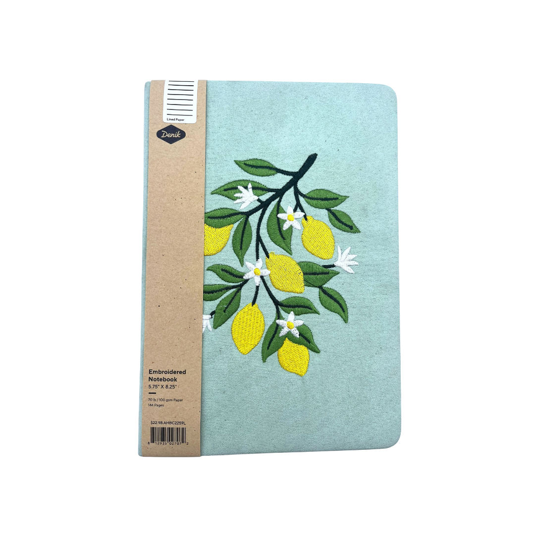 Lemon Embroidered Journal Notebook